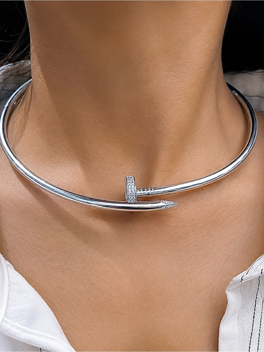 Nail Zircon Choker Necklace Luxury Minimalist